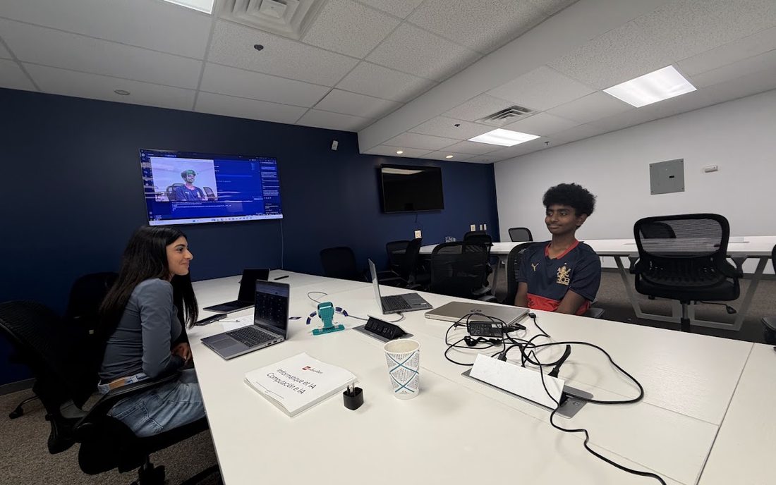 Students in a live AI lesson at the iLearnAI center in Martinsville, NJ